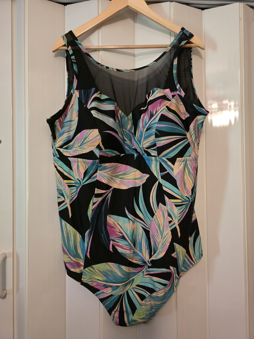 torrid Black One-Piece Swimsuit with Tropical Pastel Leaf Print